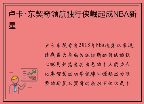 卢卡·东契奇领航独行侠崛起成NBA新星 卢卡·东契奇领航独行侠崛起成NBA新星